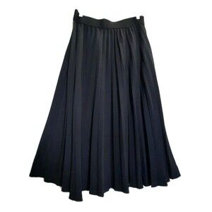 Nordstrom Black Pleated Pull On Elastic Waist Midi Skirt Lightweight Flowy Sz XL
